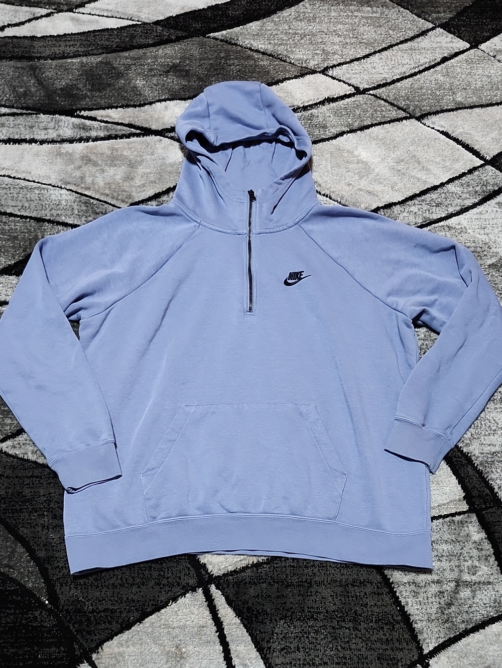 NIKE EMBROIDERED SWOOSH FUNNEL-NECK QUARTER-ZIP DUSTY-BLUE LONG-SLEEVED HOODIE